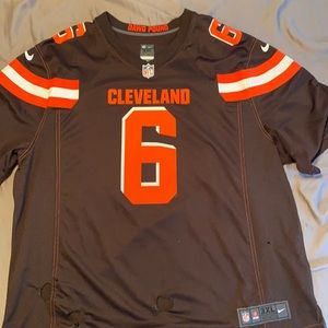 Baker mayfield browns jersey small holes burned in dryer